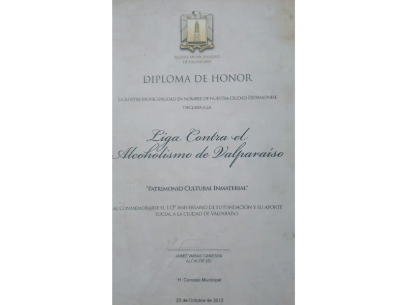 Diploma de patrimonio inmaterial cultural de Valparaíso
